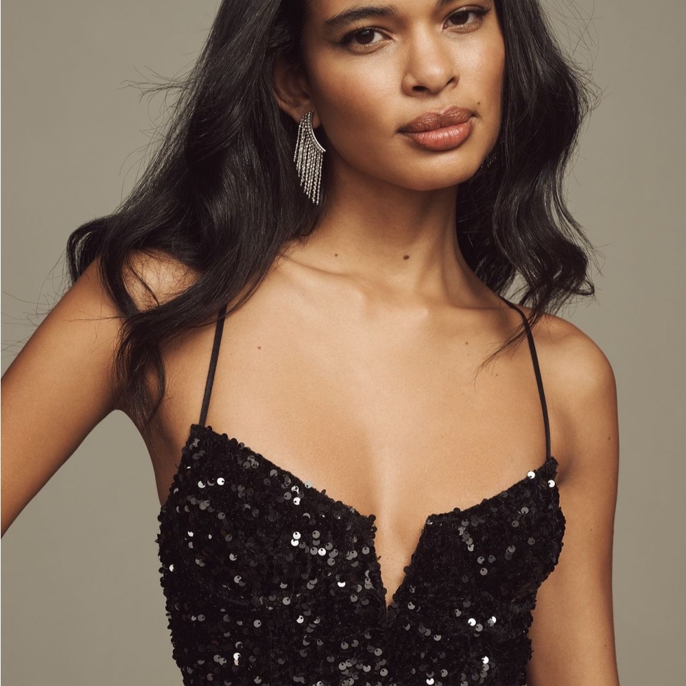 Black Sequin Spaghetti Strap Bralette